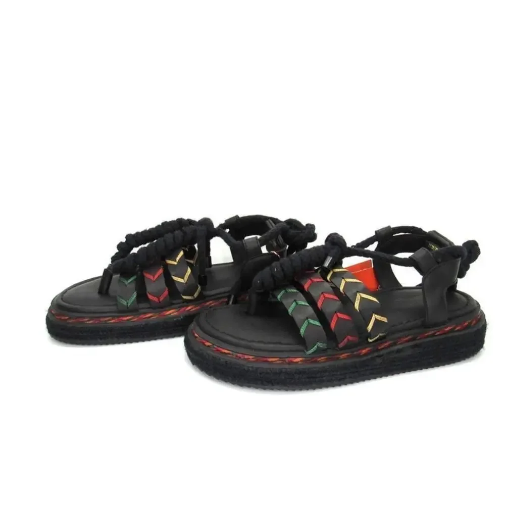 Farm Rio Black Rope Tie Flatform Sandals Women Size 8